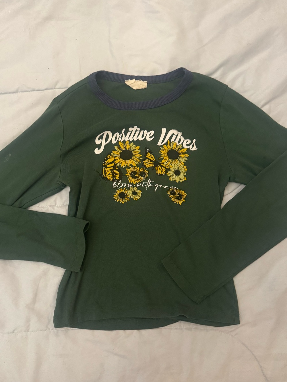 Kids Positive Vibes Long Sleeve Tee - Green with Yellow Floral
